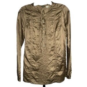 Eddie Bauer blouse‎ Women's size small Green Silk Blend Long Sleeve Y2K ruffles